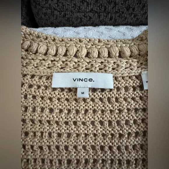 Vince Crochet Cardigan Sweater in Straw Tan Size Medium V733478715 Retail $395 - Picture 12 of 16